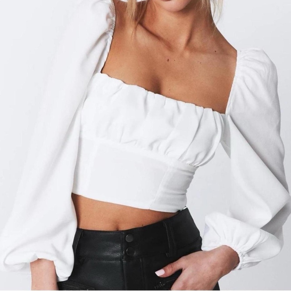 Princess Polly White Puff Sleeve Crop Top